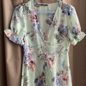 🐰🐣 SHEIN Mint Floral Maxi Chiffon Dress